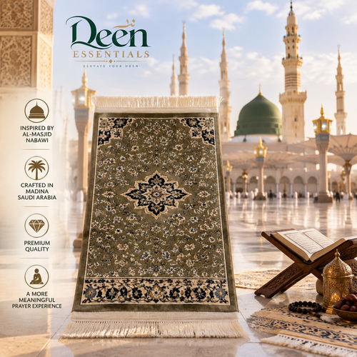 Al Rawdah Prayer Mat Inspired by Al-Masjid Nabawi, Crafted in Madina, Saudi Arabia (GREEN)