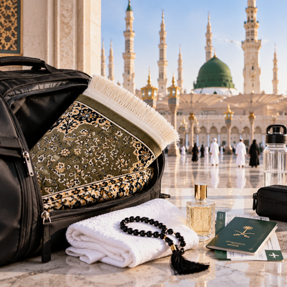 Al Rawdah Prayer Mat Inspired by Al-Masjid Nabawi, Crafted in Madina, Saudi Arabia (GREEN)